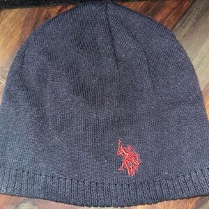 Men’s U.S. Polo Assn. Navy Winter Knit Beanie Hat with Red Logo